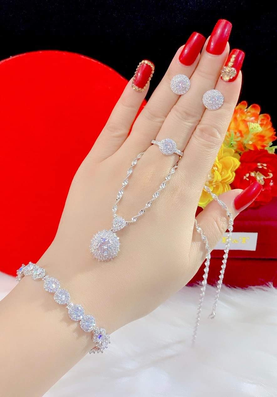 Bộ trang sức 4 món mạ bach kim cao cấp P1149