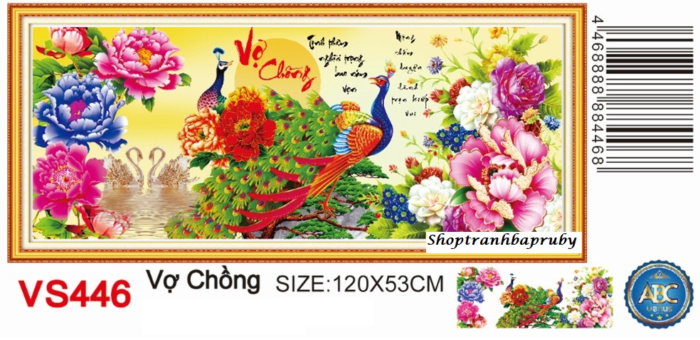 Tranh đính đá  Vợ Chồng đôi công VS446 kích thước 120 x 53cm