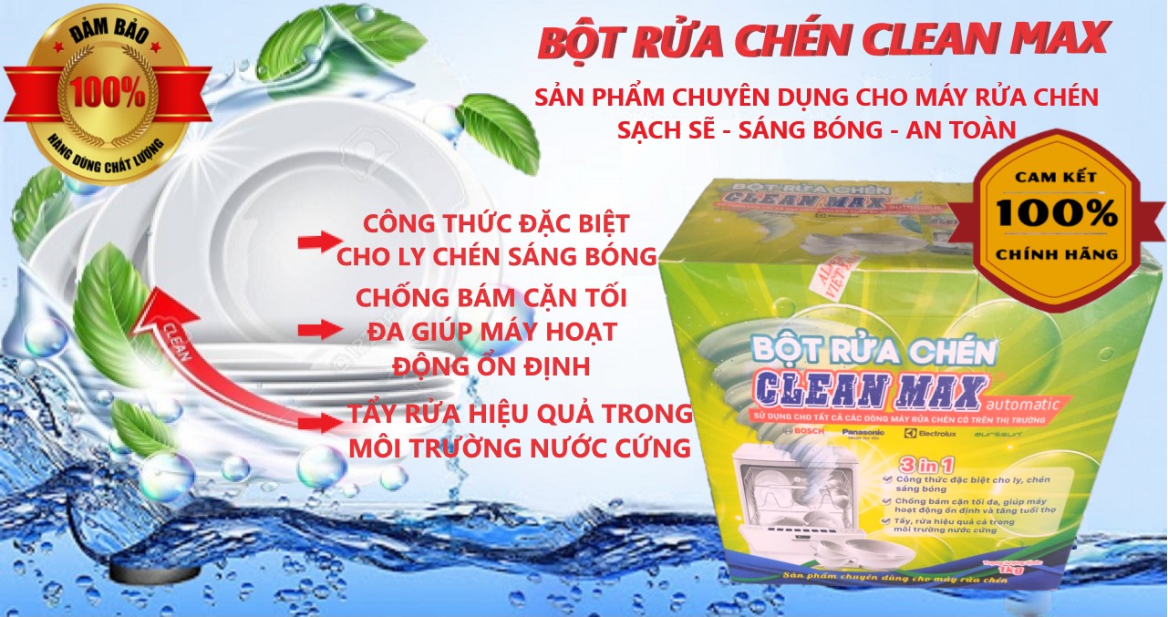 Bột rửa chén bát dùng cho máy  CLEAN MAX 1KG