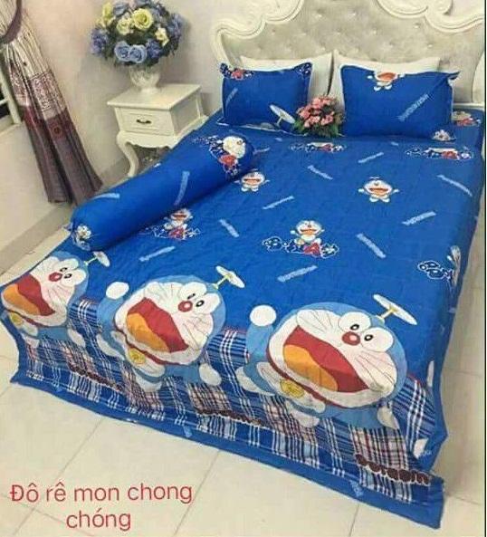 Bộ Chăn Ga Vỏ Gối 5 MÓn dOREMON ( 1 Drap + 2 Vỏ Gối Nằm + 1 Chăn Hè + 1 Vỏ Gối Ôm )