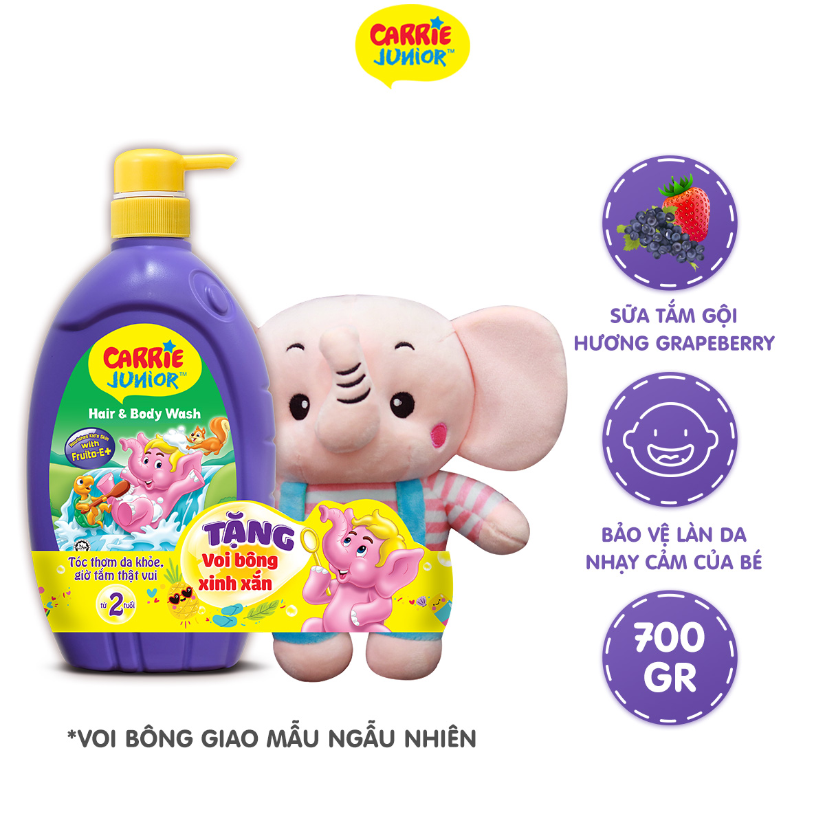 Sữa Tắm Gội Trẻ Em Carrie Junior 700g (Tặng Gấu)