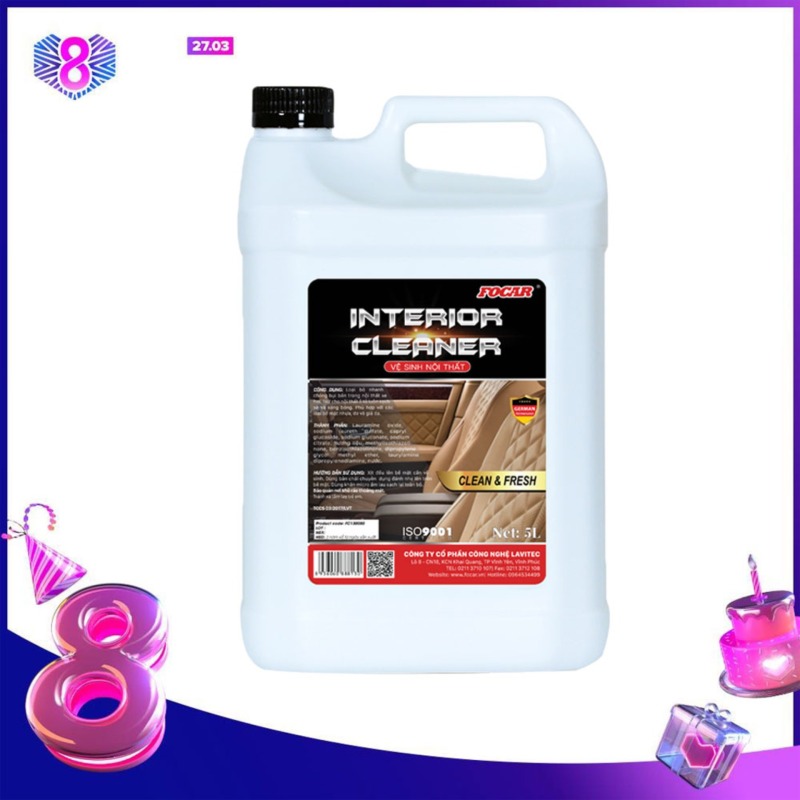 Dung dịch vệ sinh nội thất ô tô, tẩy rửa nội thất xe, tẩy rửa nỉ, xịt tẩy da, vệ sinh nhựa xe ô tô FOCAR Interior Cleaner 5L