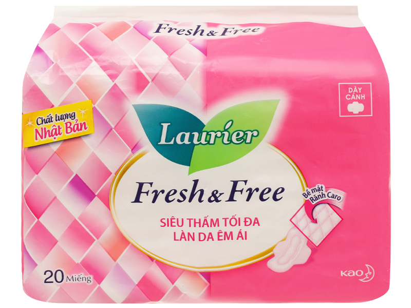 Băng vệ sinh Laurier Fresh and Free siêu thấm Dày có cánh 20 miếng
