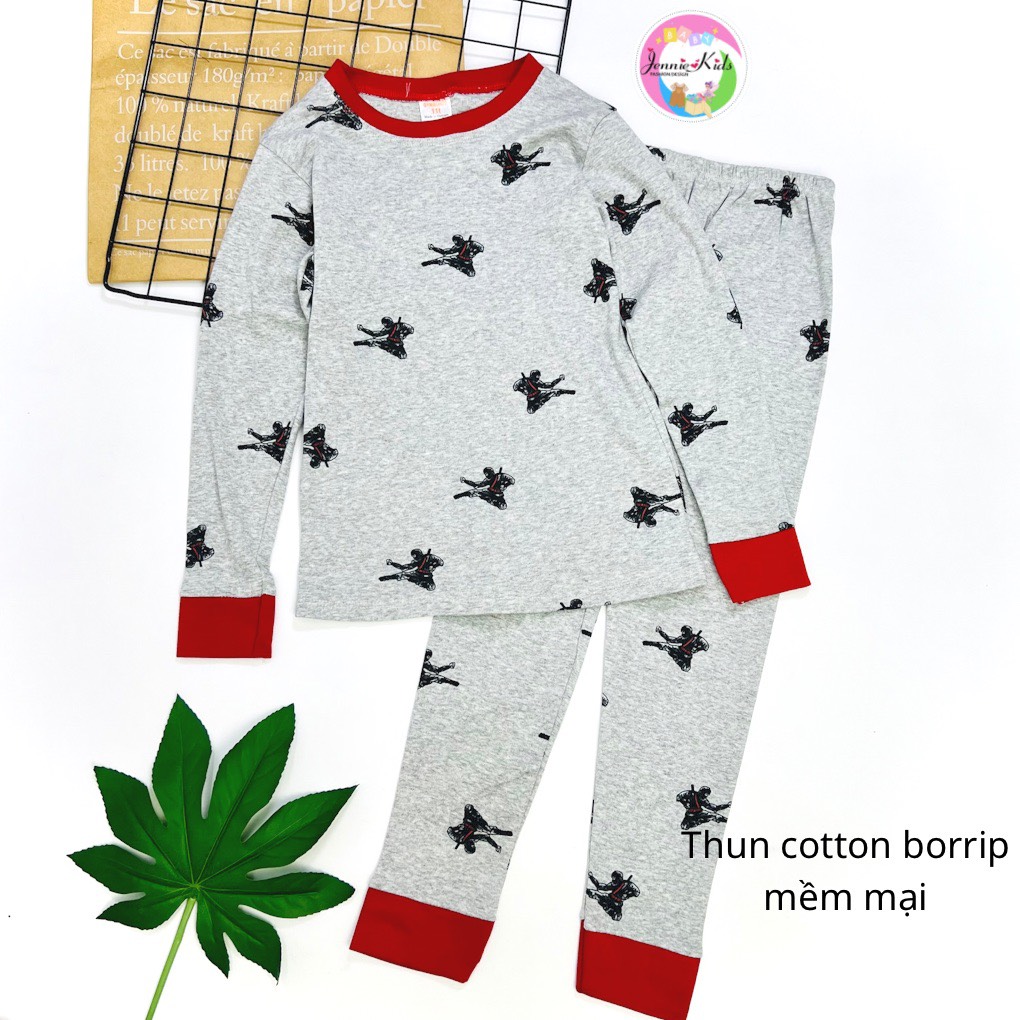 Bộ bé trai, đồ bộ bé trai dài tay size đại thun borrip cotton VNXK Jennie kids J464