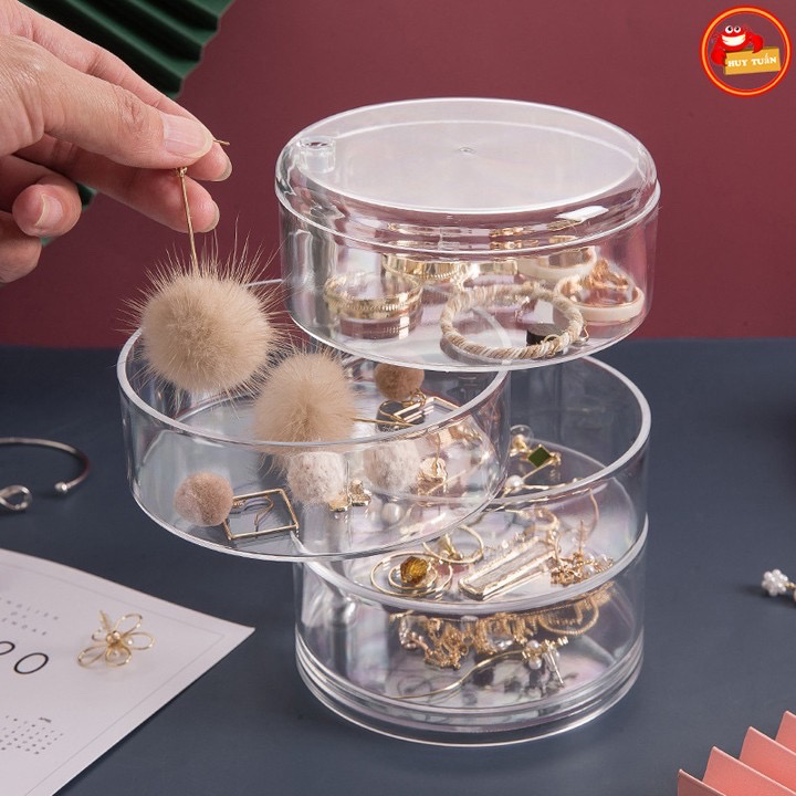 [HCM]HỘP ĐỰNG TRANG SỨC 4 TẦNG XOAY 360 ĐỘ TIỆN DỤNG - KỆ ĐỰNG MỸ PHẨM TRANG SỨC VẬT DỤNG CÁ NHÂN BẰNG NHỰA MEKA TRONG SUỐT - SIÊU BỀN