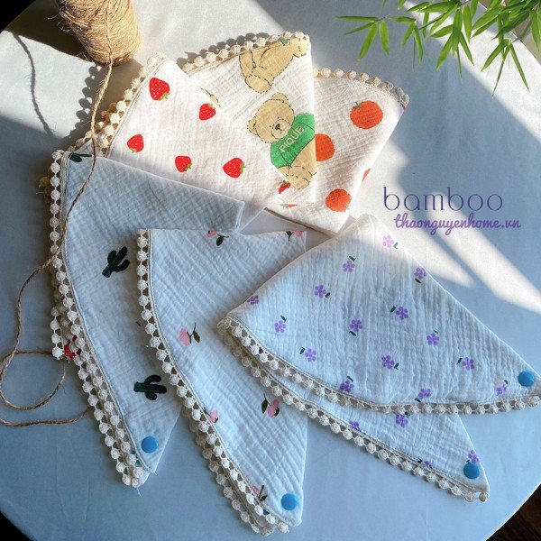 Khăn Yếm Quàng Cổ ( Yếm Dãi) Vải Sợi Tre Cao Cấp Cho Bé