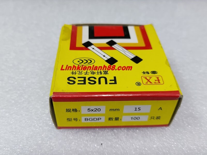 Cầu chì thủy tinh 15A 5*20mm mới (1 hộp có 100 cái)
