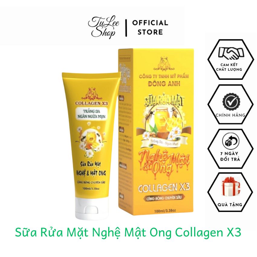 Sữa rửa mặt nghệ mật ong TULEE TL054, sữa rửa mặt collagen x3 làm sach, giảm thâm, ngừa mụn, trắng da, se khích lỗ chân lông dạng gel không bọt 100ml