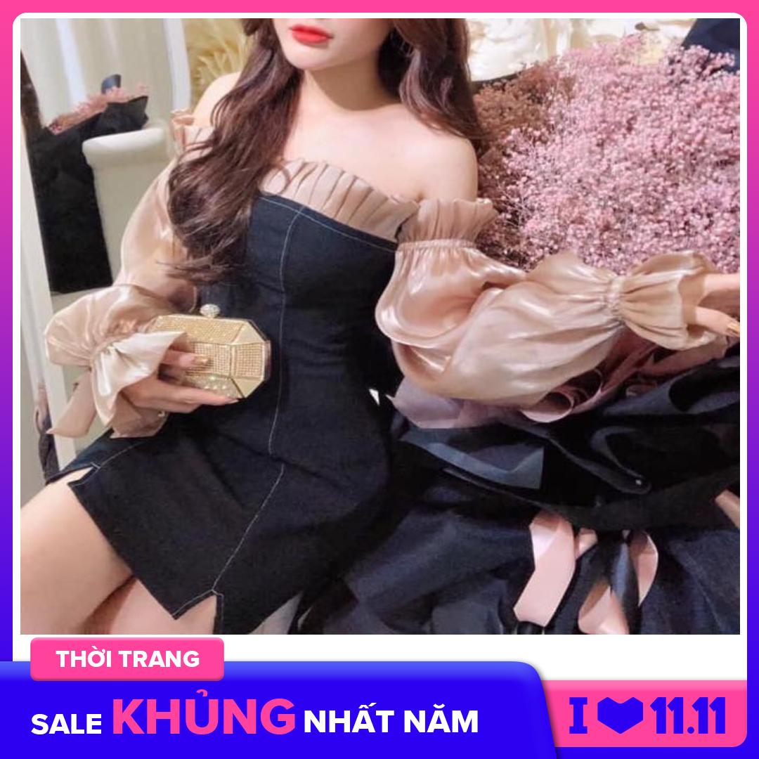 Đầm trễ vai tay dài phong cách quý tộc gợi cảm BQFS