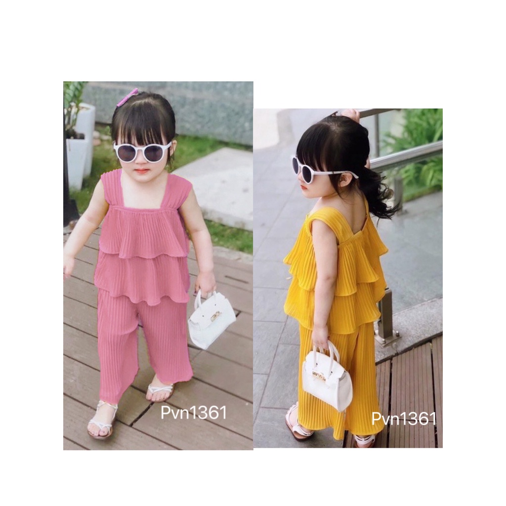 Sale bộ hai dây dập ly quần ống rộng bé gái