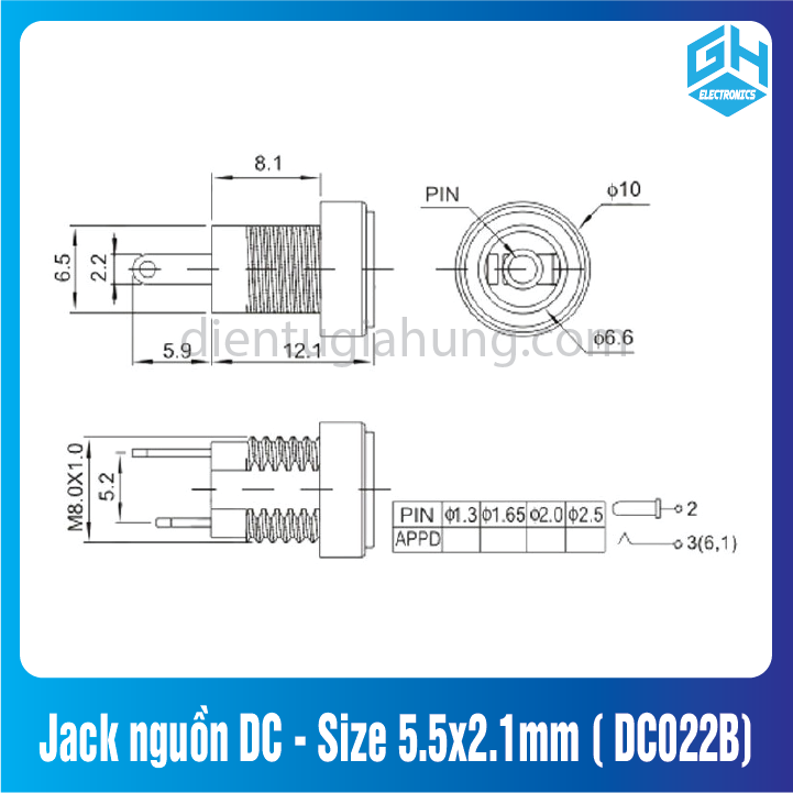 Jack nguồn DC - Size 5.5x2.1mm ( DC022B)set 5 cái