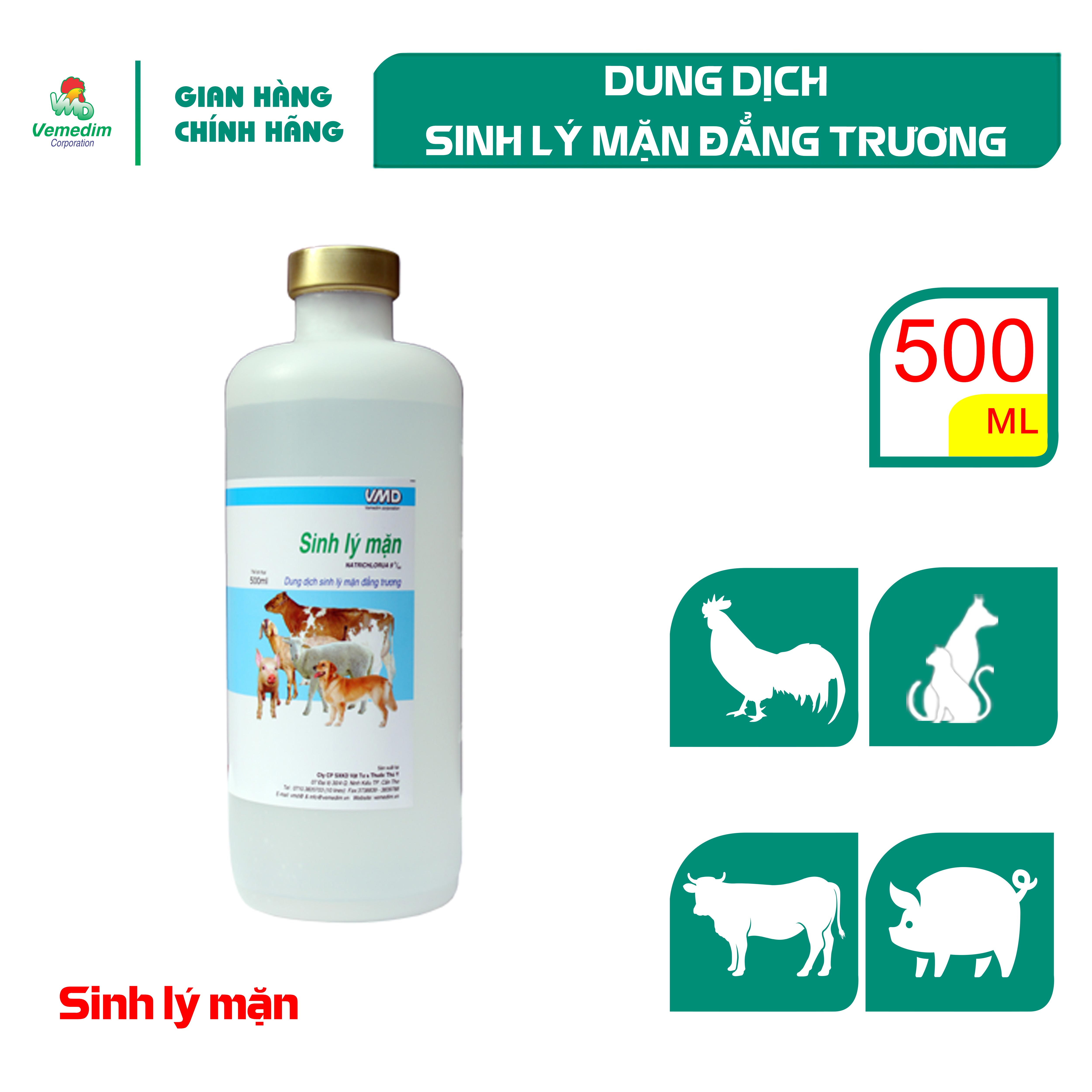 "Hoàn tiền đến 10%" Vemedim Natriclorua 9% dùng để pha t.iêm trong th.ú y, chai 500ml