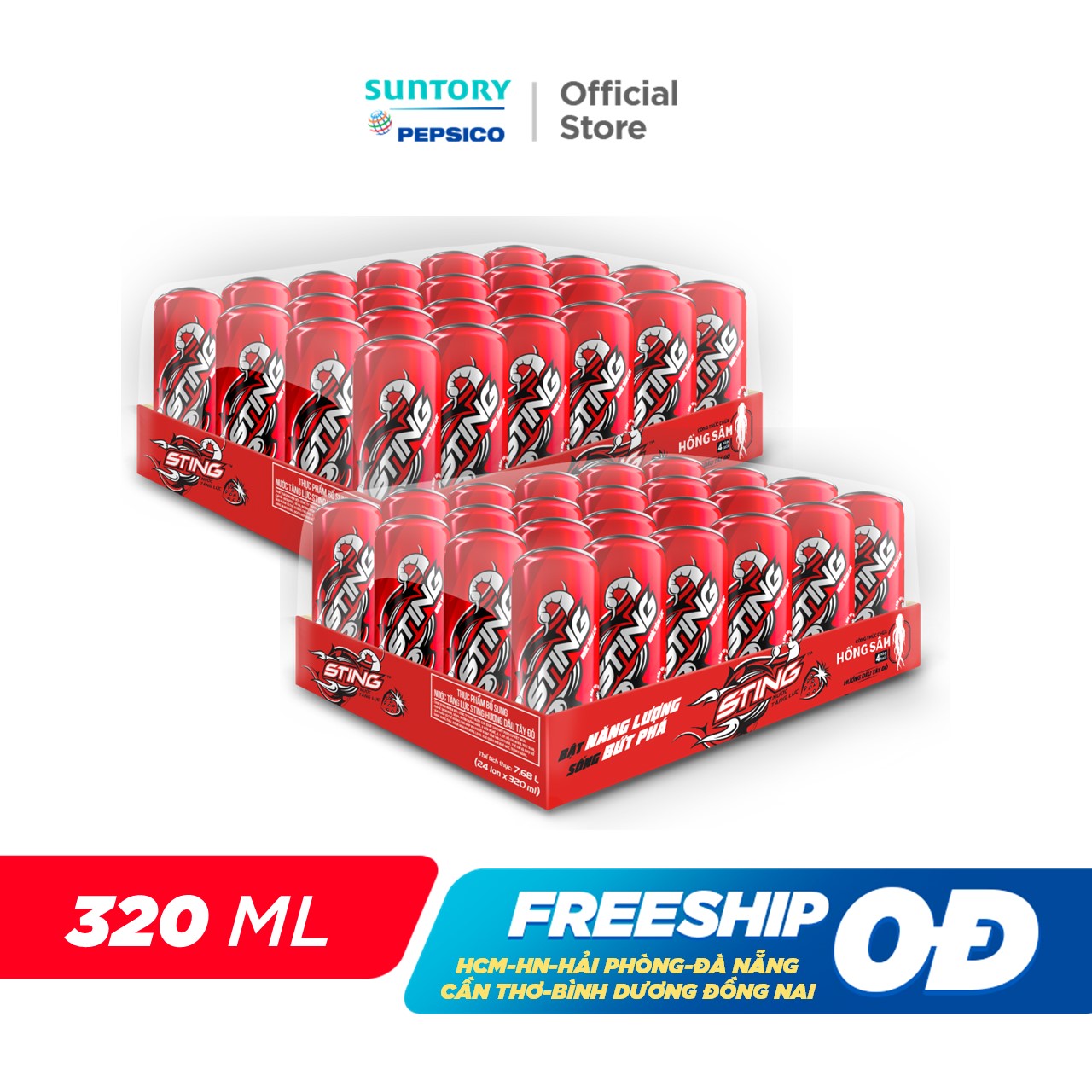 [Sale 25.10-Vc 12%] Combo of 2 Boxes of 24 Cans of Sting Strawberry Energy Drink (320Ml/Can)