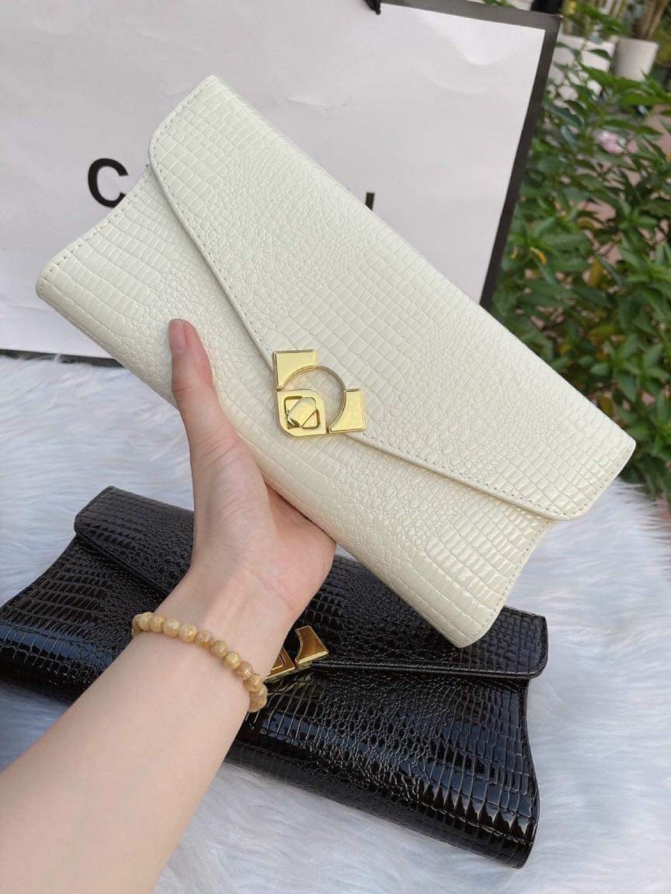 cluth ví cầm tay đi tiệc vân rắn thời trang Rosabeli
