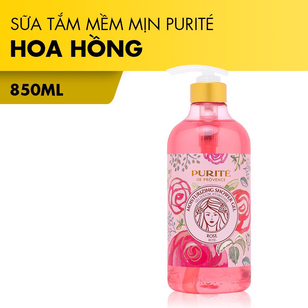 Sữa tắm purité sáng mịn hương hoa hồng 850ml