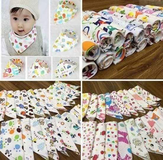 Combo 10 khăn yếm tam giác 100%cotton có cúc bấm cho bé, yếm tam giác cho bé, yếm cotton cho bé