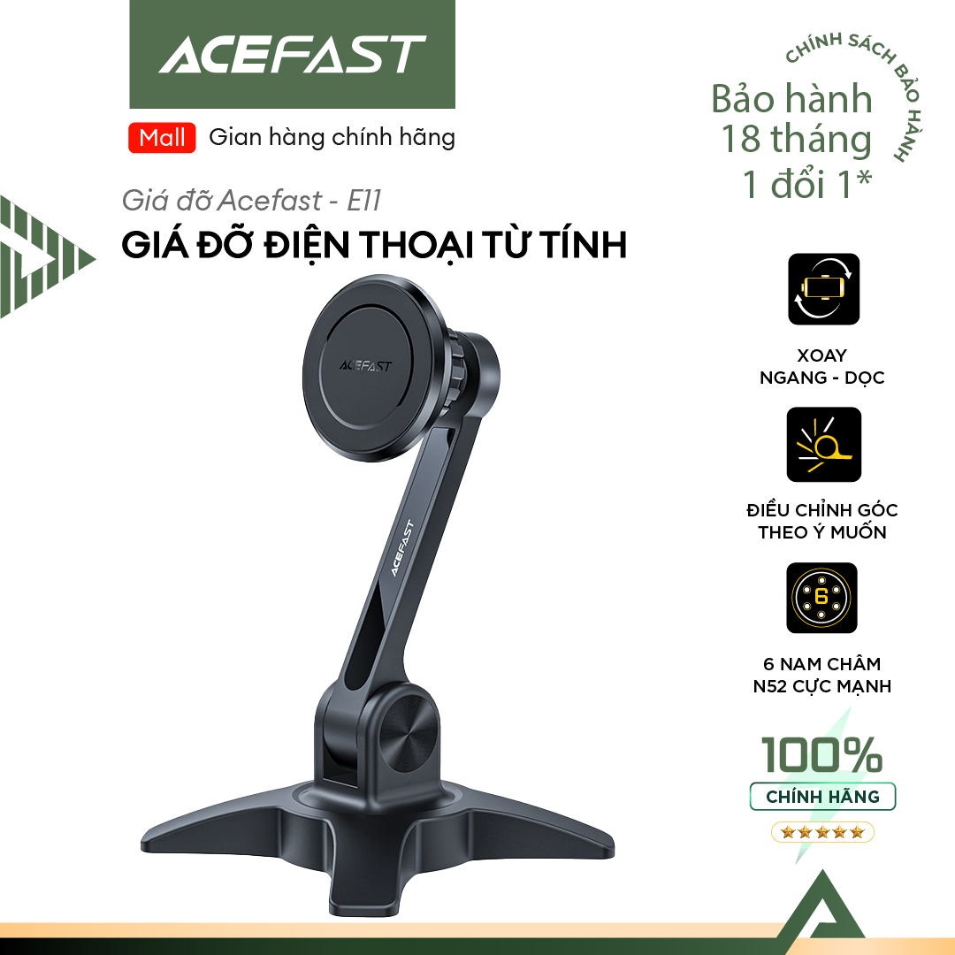 Giá đỡ điện thoại từ tính trang bị 6 nam châm N52 - E11 CHÍNH HÃNG ACEFAST