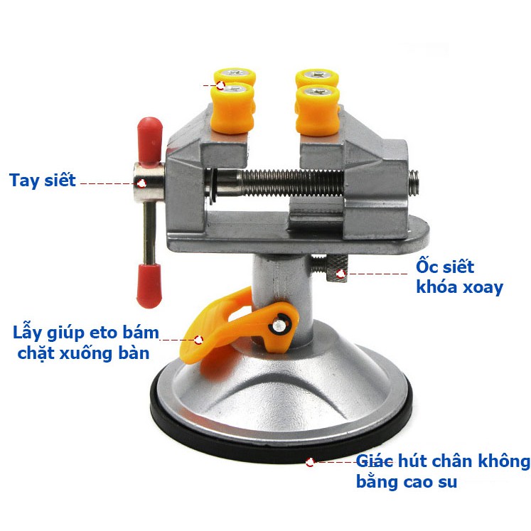 Ê tô mini để bàn đế hít xoay 360 độ