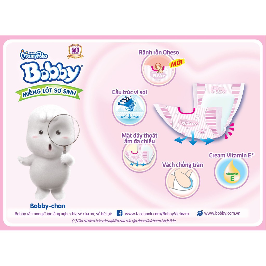 Tã lót Bobby size Newborn 2 60 miếng (Cho bé 4-7kg)
