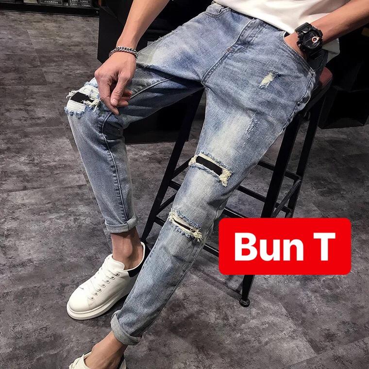 QUẦN BAGGY JEAN NAM CHẤT BÒ XANH CẠP RÁCH SANG TRỌNG VINCOM PLAZA TT-2606 TRANG BUN FASHION
