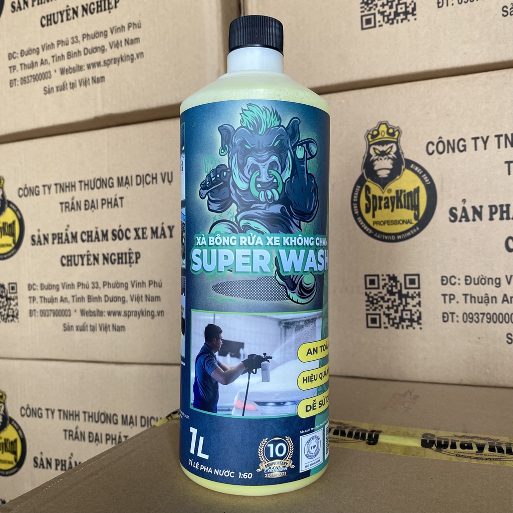 Nước rửa xe không chạm sprayking 1 lít và xà bông dung dịch rửa xe máy bọt tuyết super wash 500ml mới nhất