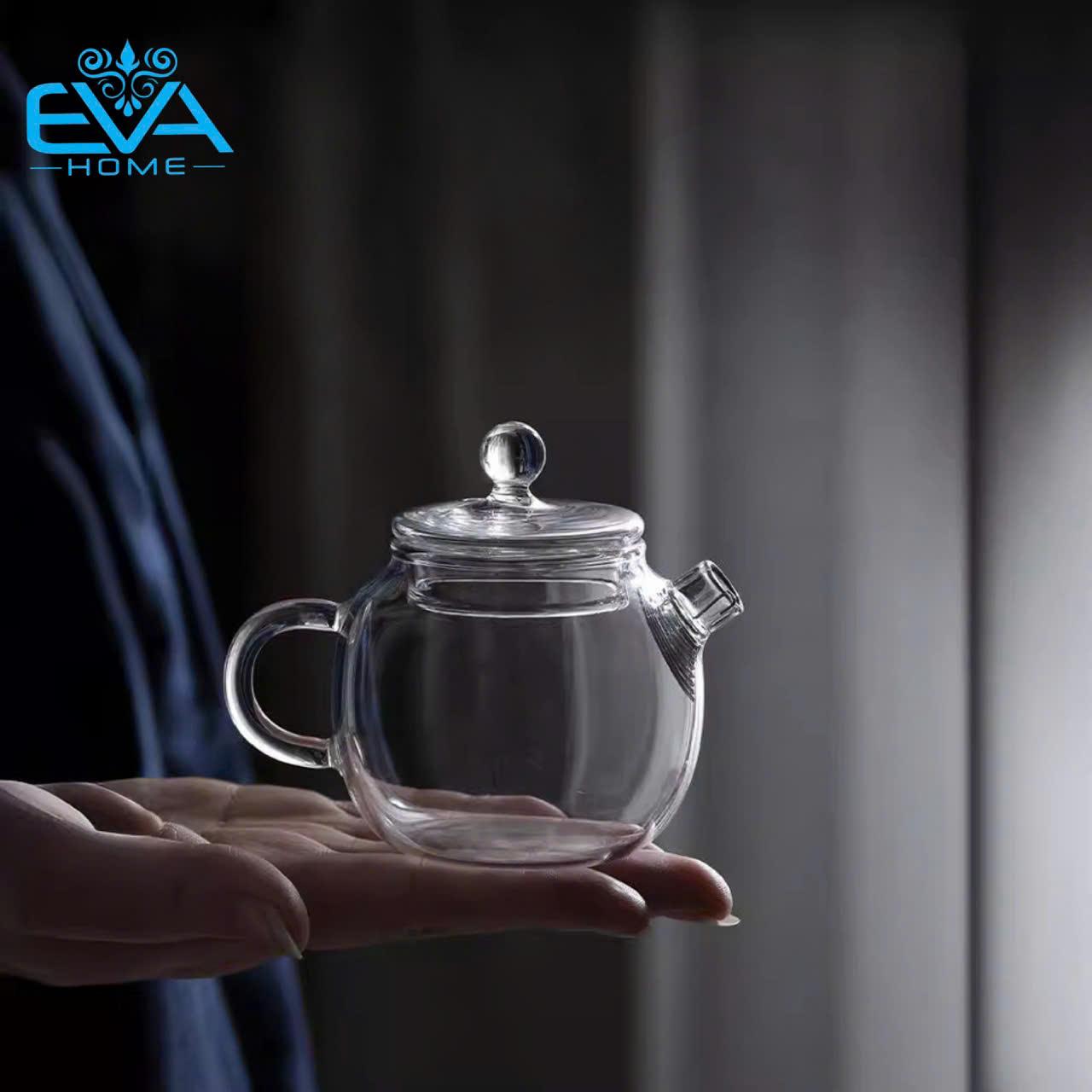 Bộ Ấm Pha Trà Mini Thuỷ Tinh Chịu Nhiệt Lõi Lọc Lưới Lò Xo Và 2 Chén Trà Cao Cấp Sang Trọng