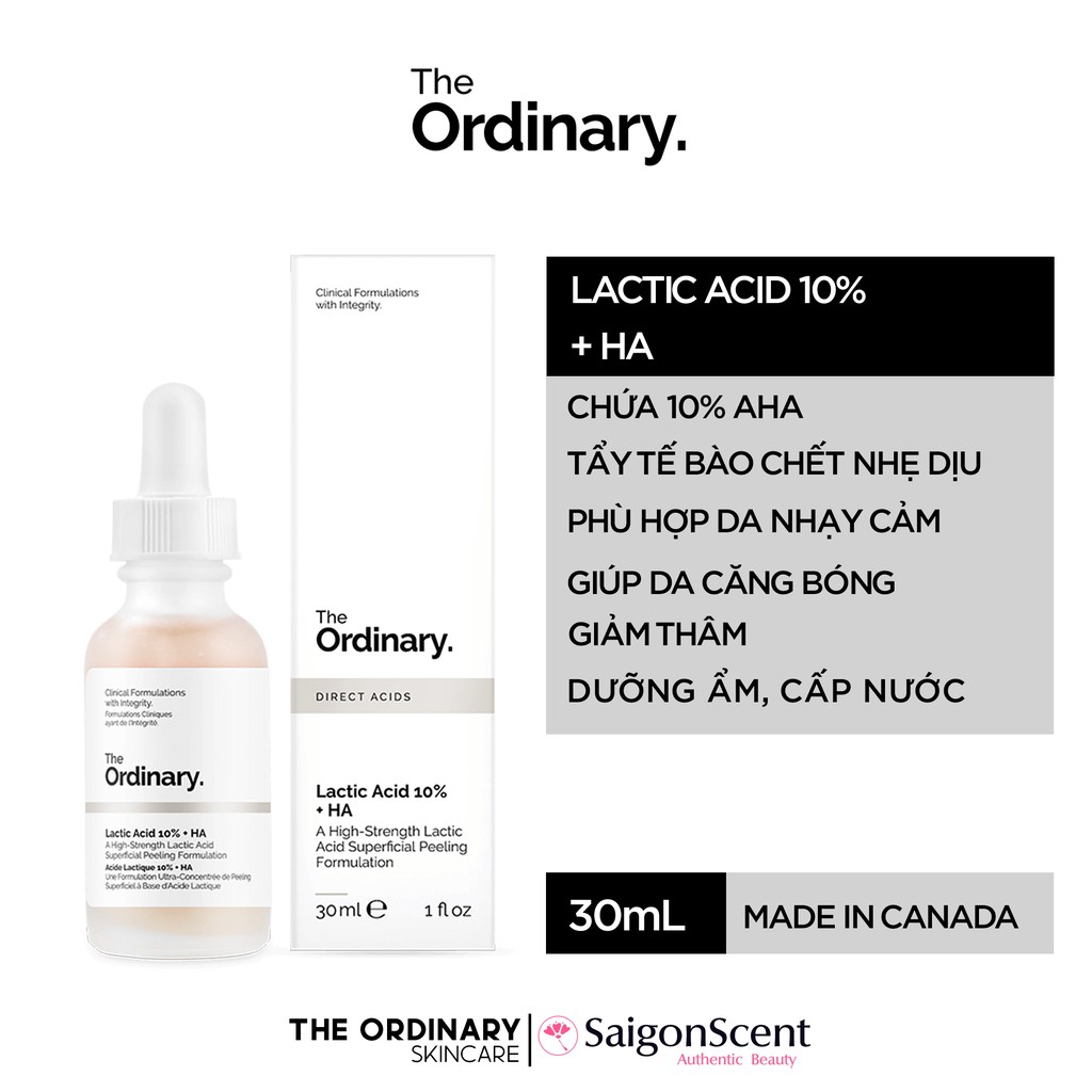 Tinh chất tẩy tế bào chết The Ordinary Lactic Acid 10% + HA