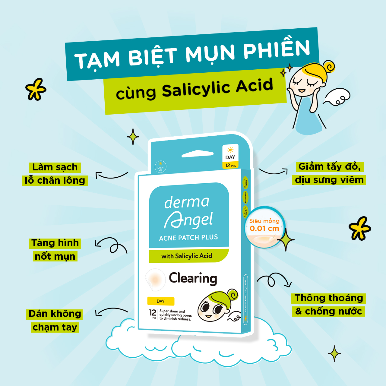Combo Dán Mụn Day Plus (Salicylic Acid) & Mix Derma Angel