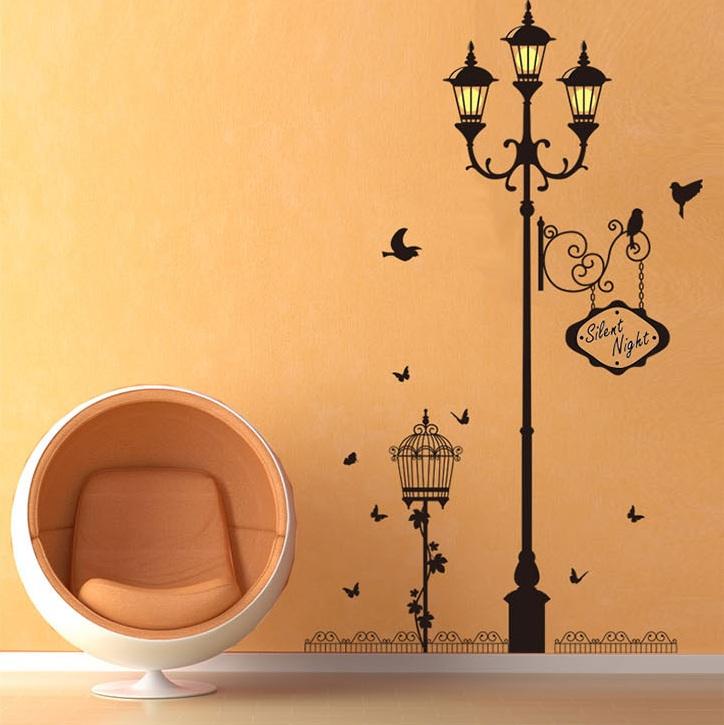 Decal dán tường Cột đèn đen vàng- P17-vivadecal
