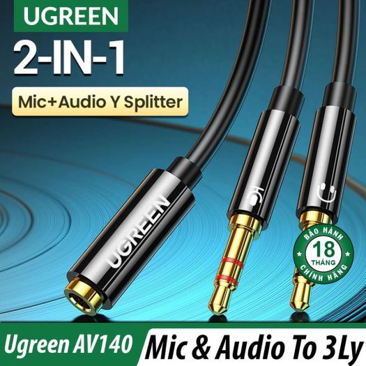 Cáp Gộp Audio 3.5mm 2 Vào 1 Ra Ugreen 20899 (Mic và Headphone)