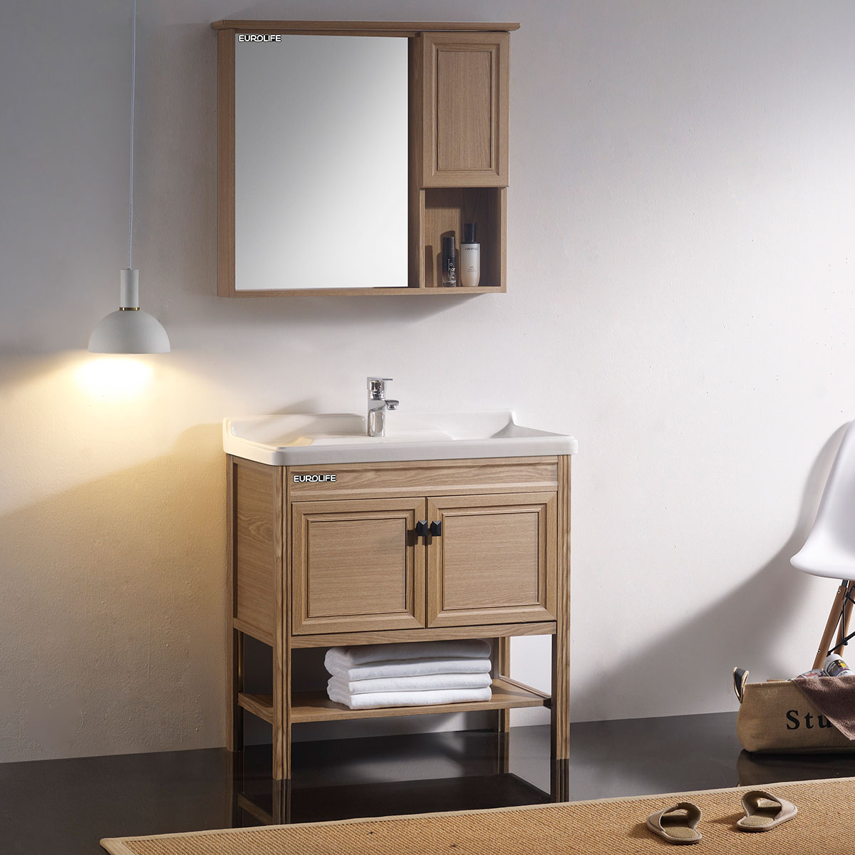 [Trả góp 0%] Bộ tủ Lavabo Nhựa - Carbon chịu nước Eurolife BLV-NC05 (Nâu gỗ) - Giới hạn 5 sản phẩm/khách hàng