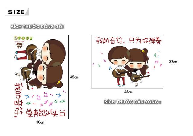 [HCM]Decal trang trí tường - Tranh Chibi Cặp Đôi chơi đàn