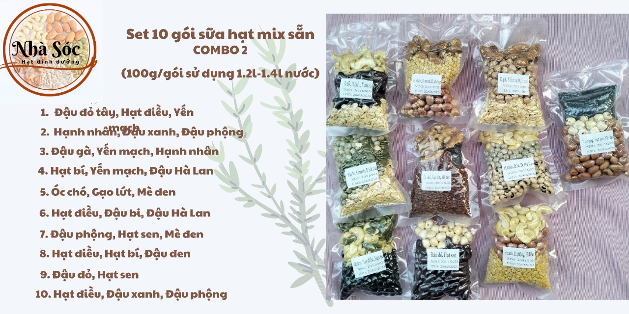 Set hạt dinh dưỡng làm sữa hạt [COMBO 10 NGÀY Mix sẵn 100g/gói]