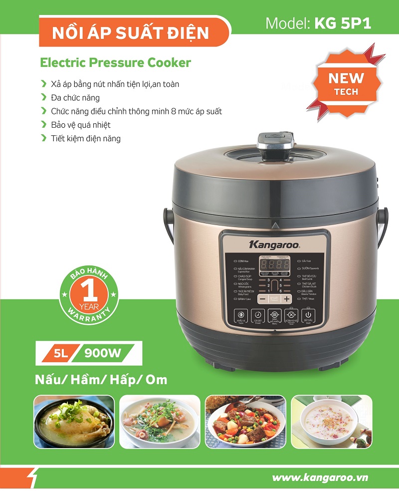 [BH toàn quốc] Nồi áp suất điện Kangaroo KG5P1 5L