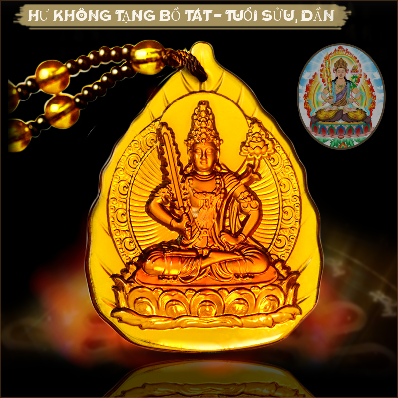 Dây chuyền, Chuỗi hạt đeo cổ mặt Phật Hư Không Tạng Bồ Tát hình lá đề - Phật bản mệnh người tuổi Sửu, tuổi Dần