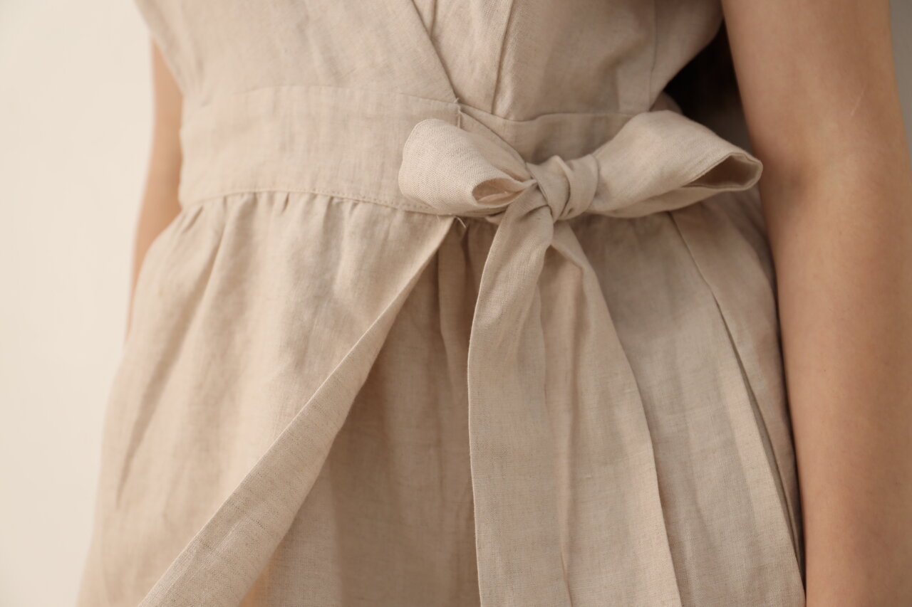 Anam Premium linen hip wrap dress