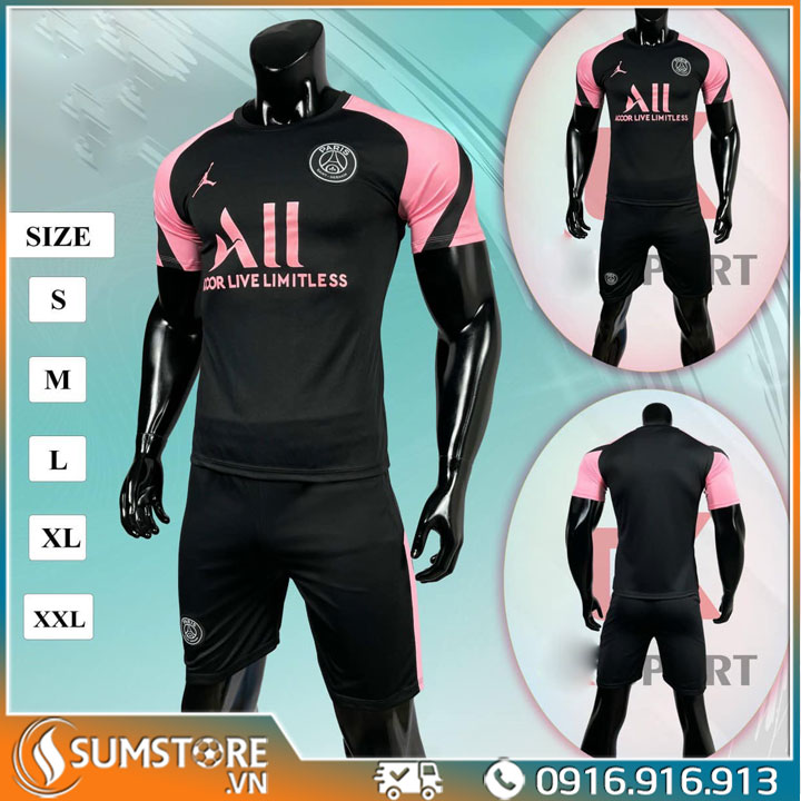 [HCM]Áo Bóng Đá CLB PSG Đen Hồng - Đồ Đá Banh Cao Cấp 21/22