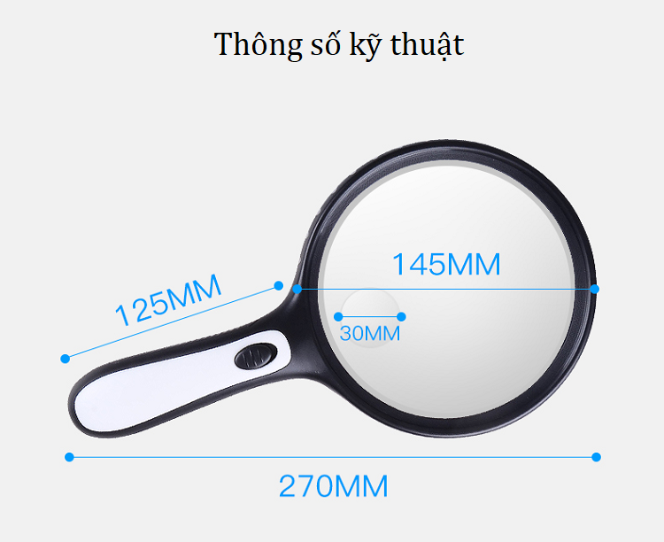 Kính lúp cầm tay 145mm có đèn