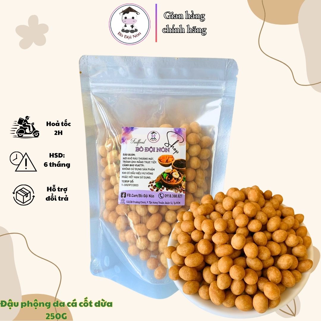 250g Đậu Phộng Da Cá Cốt Dừa Bò Đội Nón