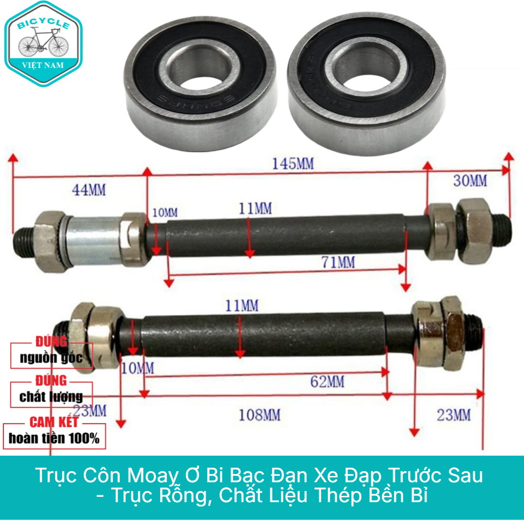 Bicycle Front and Rear Ball Bearing Tapered Shaft – Hollow Shaft, Durable Steel, Smooth Rotation
