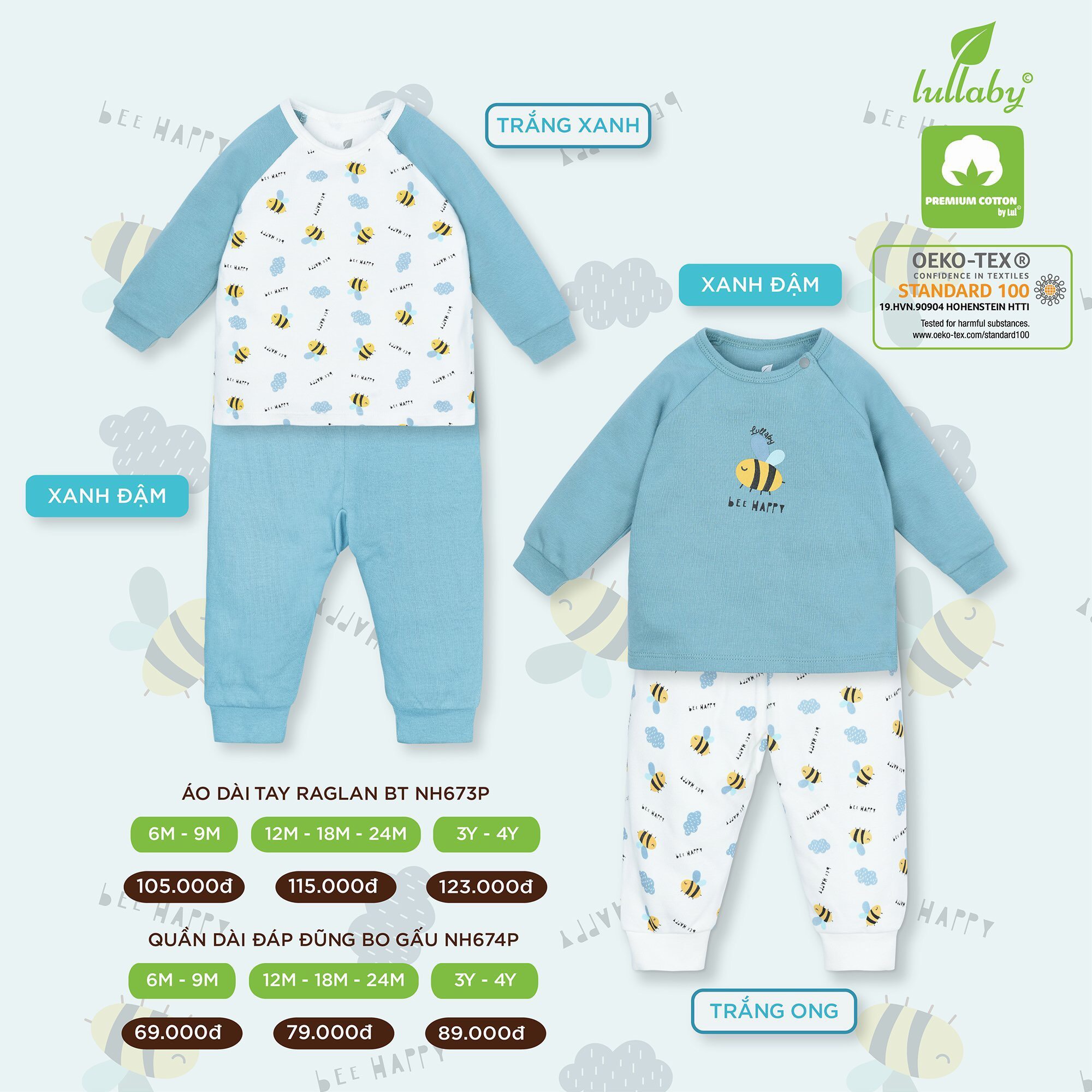 Bộ cổ tim raglan bé trai thu đông 2021 Lullaby (Sz 9m-4y)