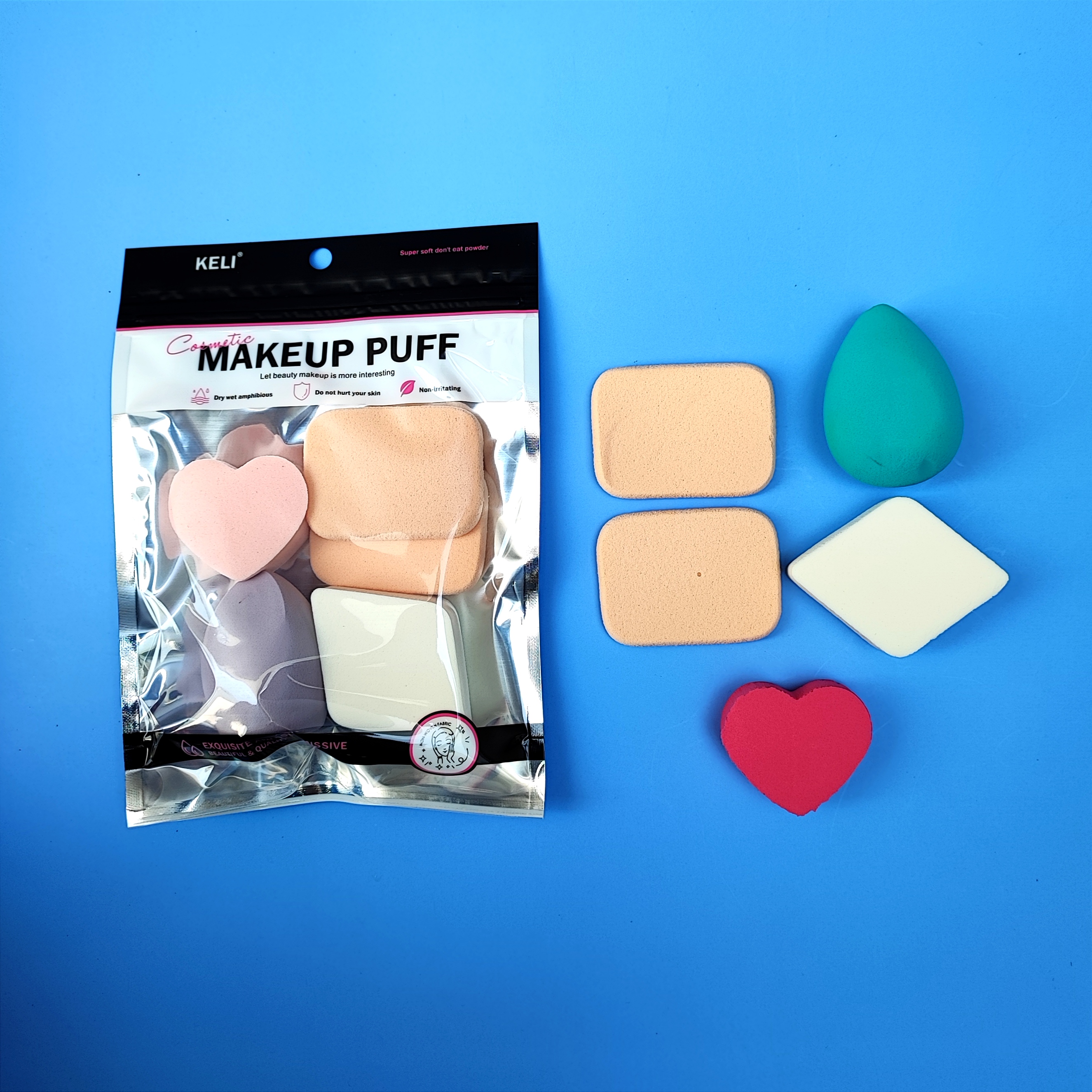 Bông mút trang điiểm đánh phấn KELI nhiều món Makeup Buff