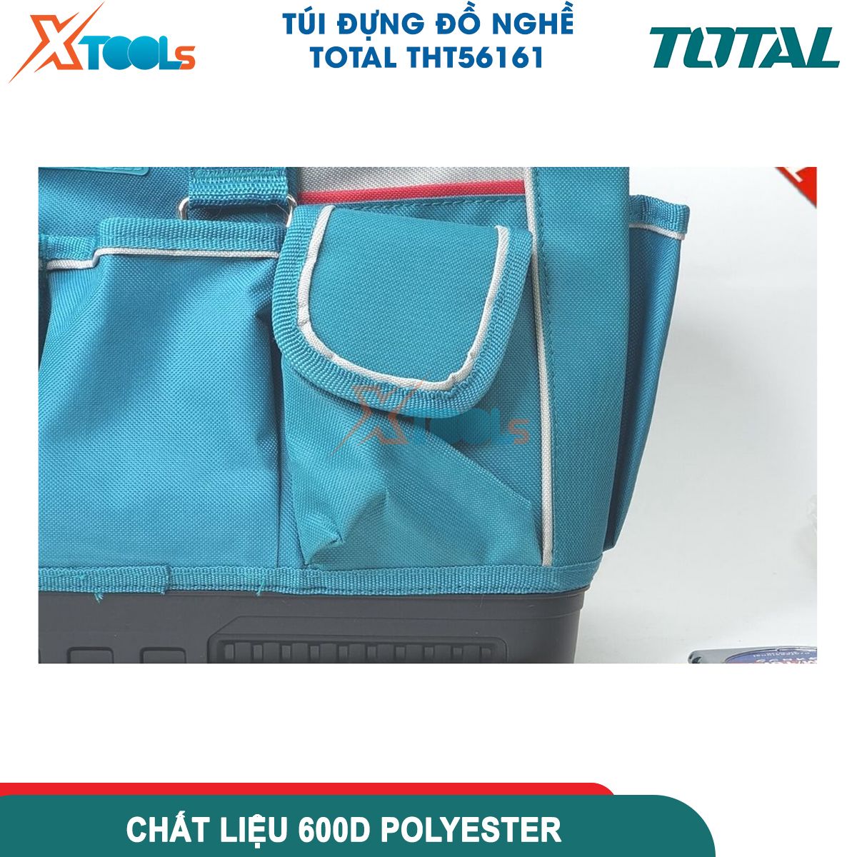 Giỏ đựng công cụ 16 inch đế nhựa TOTAL THT56161, túi đựng đồ nghề chống nước, chất liệu 600D polyester, 25 túi đựng dụng cụ