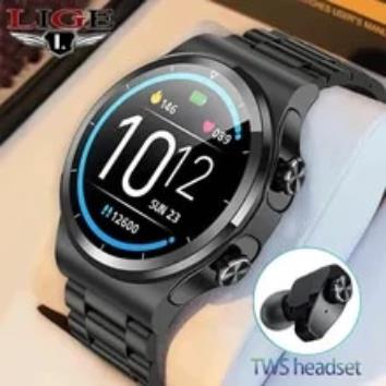 LIGE Nam Đồng Hồ Thông Minh TWS Tai Nghe Chụp Tai 2 Trong 1 Đồng Hồ Đo