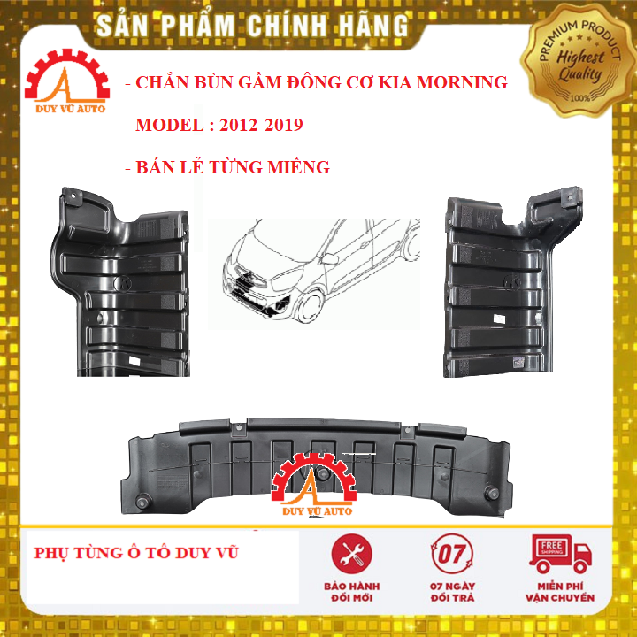 Bộ 3 chắn bùn gầm máy kia morning đời từ 2012-2020