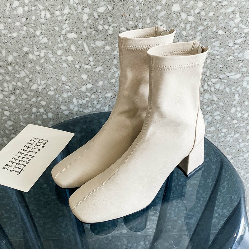 Giày Bốt Nữ Ulzzang cổ cao chất da dáng Hàn Quốc gót 5 phân