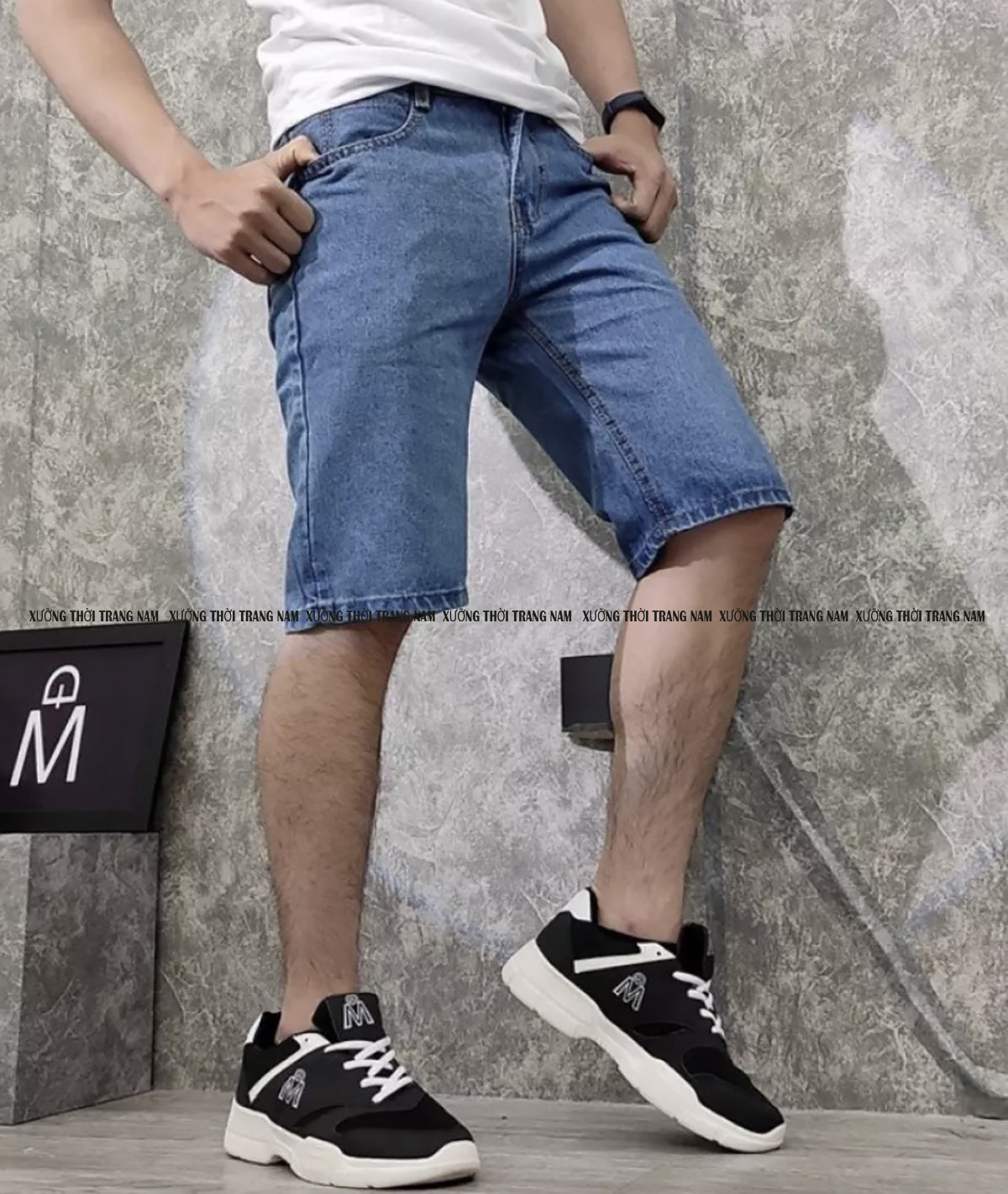 quần short jean nam ống suôn  TMS02