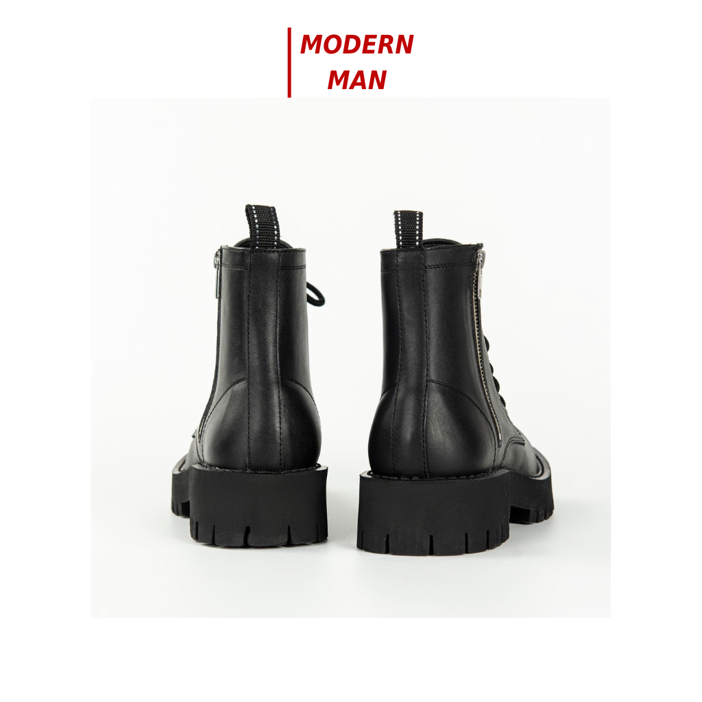 Giày Combats Boots Khóa Kéo Da Bò Đế Chunky Cao 5Cm