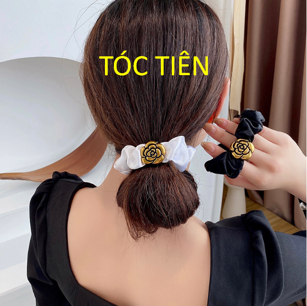 Dây Cột Tóc Đính Hoa Trà Phụ Kiện Tóc Tiên