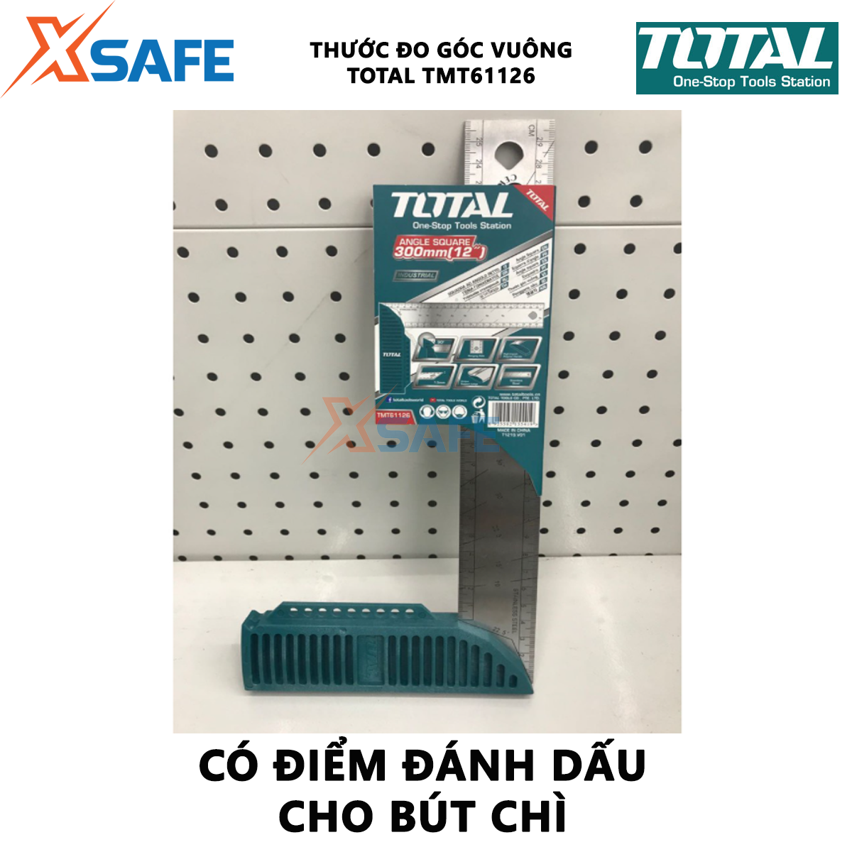 Thước đo góc vuông TOTAL TMT61126 | Thước eke vuông Chiều dài 300mm (12 ), Chiều rộng lưỡi dao 40mm, Độ dày lưỡi:1,5mm, Lưỡi thép không gỉ, để đo góc vuông vát cạnh đo bên trong và bên ngoài